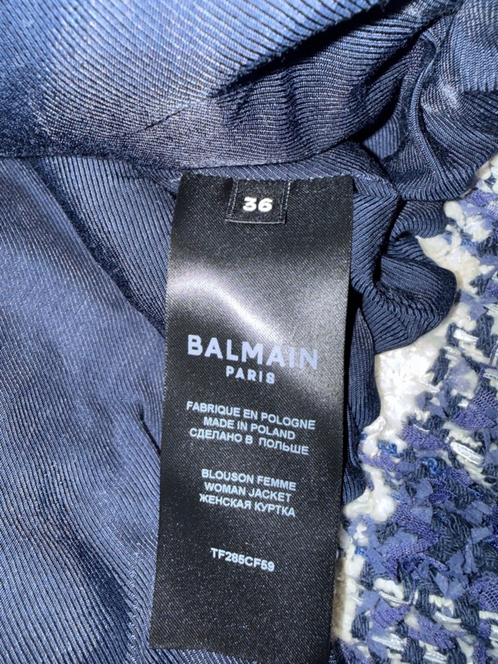 Balmain Navy and White Tweed Jacket with Branded Tag - Picture 8 of 11